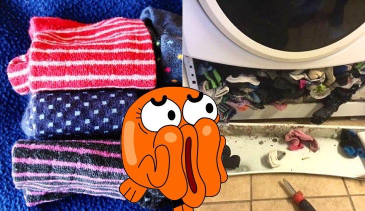 La lavatrice mangia davvero i calzini. La foto che spopola sul web.